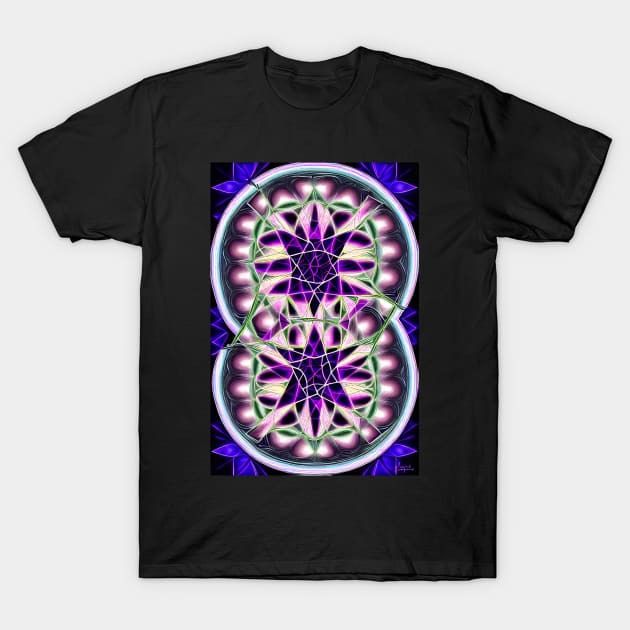 Purple Aesthetic Fractal Twin Circles Floral Backdrop T-Shirt by BubbleMench